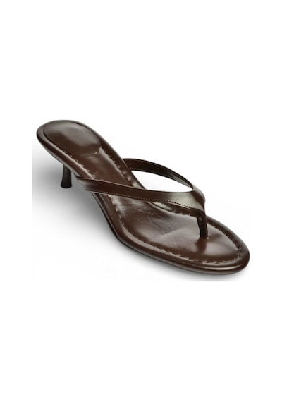 Fox Shoes Y518342809 Kahverengi Parmak Arası Kısa Topuklu Kadın Terlik Kahverengi