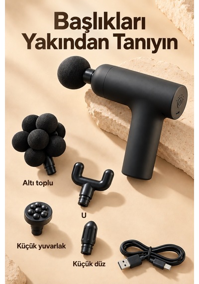 El Tipi Masaj Tabancası Top Başlıklı Siyah Gövde Çok Renkli