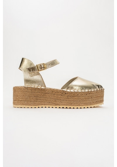 Luvishoes Luvi Shoes Viba Altın Hakiki Deri Kadın Hasır Dolgu Taban Sandalet Altın