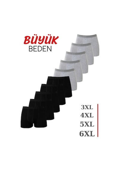 Arma Yıldız Gri - Siyah 10'lu Paket Büyük Beden Erkek Boxer Pamuklu Likralı-çok Renkli
