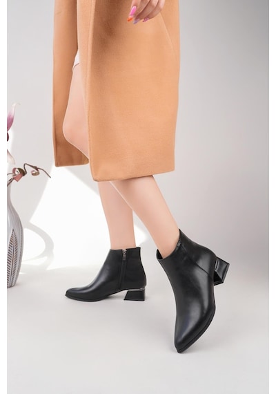 Nesilshoes Nesil Shoes Özma 708 Siyah Topuklu Kışlık Kadın Bot