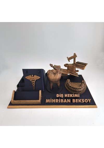 Kişiye Özel Diş Hekimi Masa İsimliği Ve Kartvizitlik Gold - Siyah