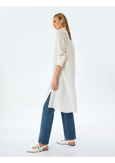 Koton Çizgili Gömlek Yaka Uzun Kollu Oversize Midi Tunik Elbise Kahverengi Çizgili 5sak80063uw 5s5 Koton Çizgili Gömlek Yaka Uzun Kollu Oversize Midi Tunik Elbise Kahverengi Çizgili 5sak80063uw 5s5
