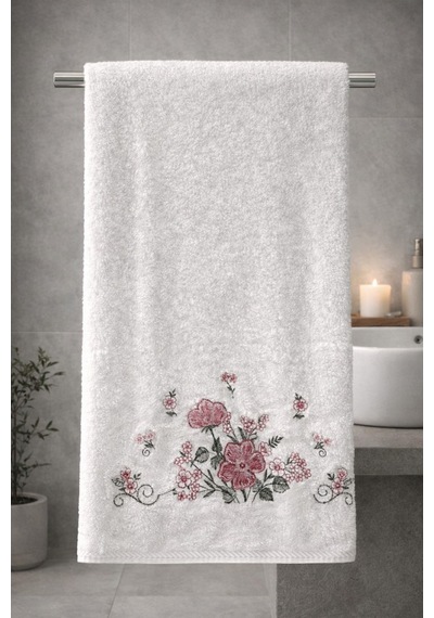 Bambu Pamuk Çiçek Nakışlı 50 X 90 Cm Nakışlı El Havlusu Açık Hardal