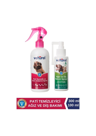 Veturel Köpek Pati TemizlemeTüy Bakım 300 ML + Ağız ve Diş Bakım Spreyi 100 ML