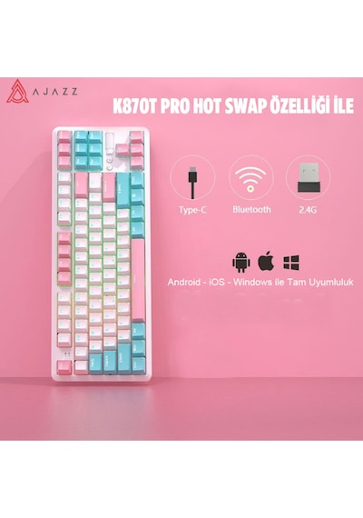 K870t Pro 3 Modlu Hot-swap Rgb, Mekanik Klavye - Beyaz