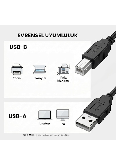 Usb To Usb-b Yazıcı Tarayıcı Printer Kablosu 5 Metre - Pc Ve Laptop İle Yazıcı Ara Bağlantı Data Kablosu - Usb 2.0 Hi-speed - Stabil Performans - Kolay Kullanım