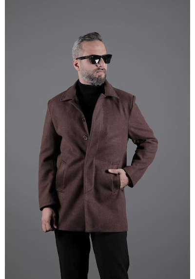 Ohepmoda Gizli Düğmeli Erkek Kaşe Kaban Mont Kahverengi