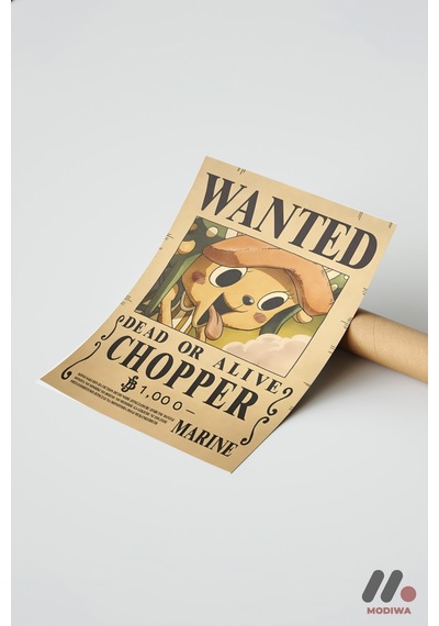 One Piece Chopper Wanted Poster, Çerçevesiz Yüksek Kalite Duvar Afişi - Anime Severlere Özel Hediye