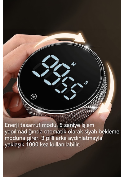 Siyah Büyük Led Göstergeli Dijital Mutfak Manyetik Zamanlayıcı Timer Thr394
