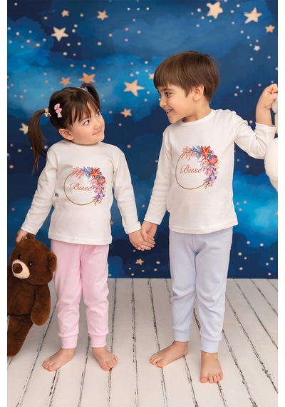Pia Baby İsme Özel Kız Çocuk 2 Adet Pijama Takımı %100 Pamuk Penye İsim Baskılı Kişiye Özel Kreş Pijaması Hediye Seti 10372s15pi Krem