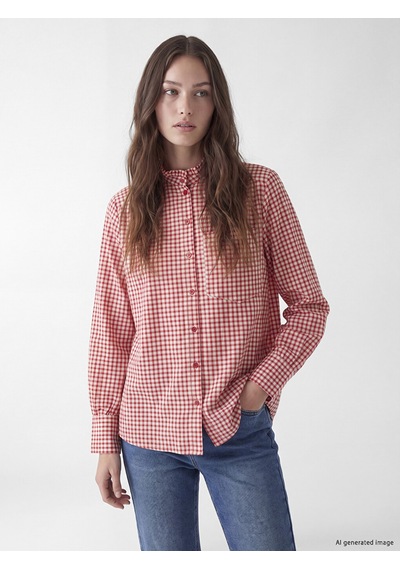 Lcw Modest Kırmızı Hakim Yaka Ekose Oversize Kadın Gömlek