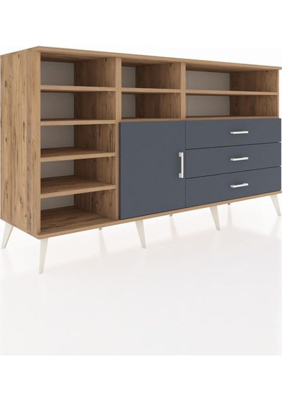 Kronos Konsol 8 Raflı 3 Çekmeceli Tek Kapaklı 176x59x99 Çam-antr Çam-antrasit
