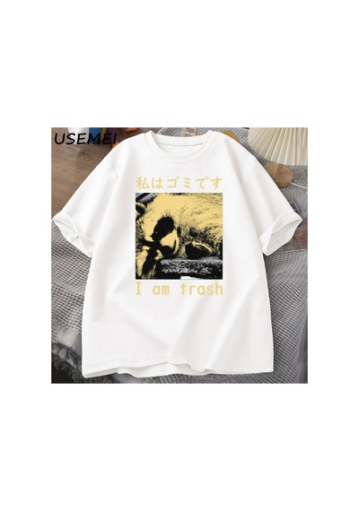 Tarzsokak Ben Çöp Japon Rakun Baskı T-shirt Harajuku Vintage Yüksek Kalite Pamuk Kısa Kollu Tişört Erke 2819 Beyaz