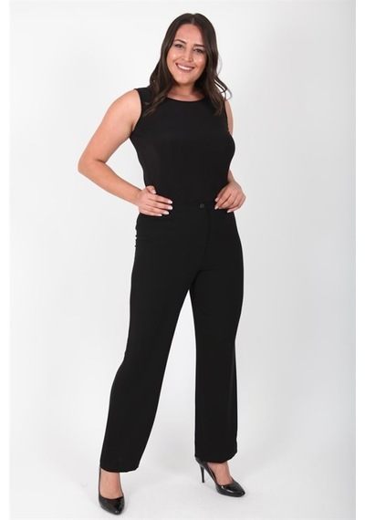 Ladies First Ladıes Fırst Büyük Beden 3570 Siyah Klasik Dar Paça Pantolon Krep