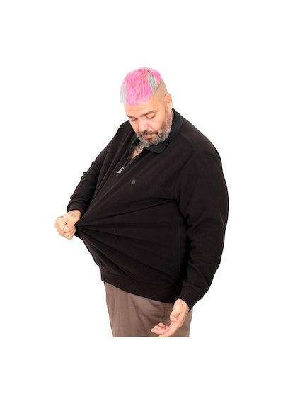 Mode Xl Büyük Beden Erkek Polo Waffle Kazak U25822 Siyah