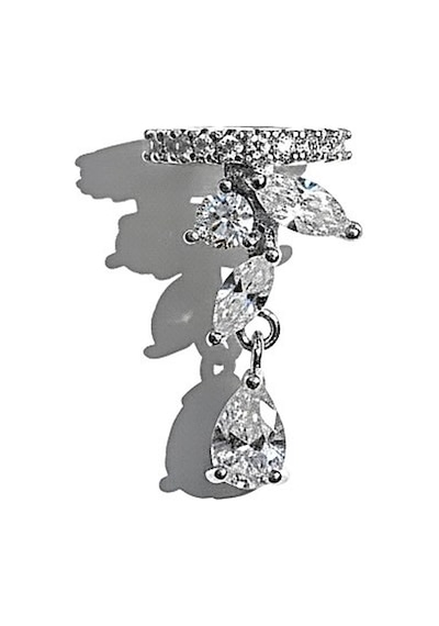 Earcuff Sıkıştırmalı Pirinç Kıkırdak Küpe Damla Kesim Baget Taş Sallantılı Gümüş Renk Çelik