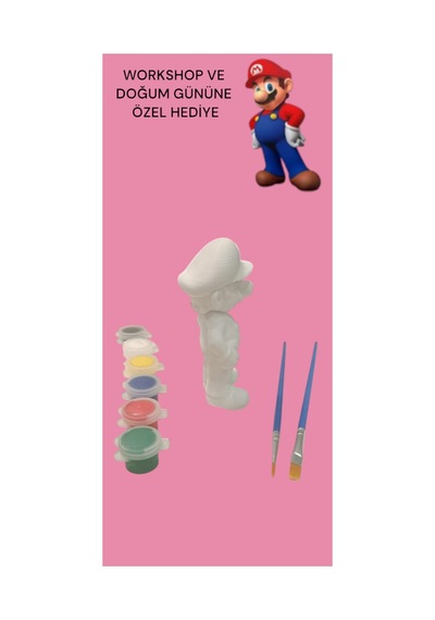 3d Süper Mario Figür Boyama Seti - Kendin Boya Hobi Ve Etkinlik Seti - Akrilik Boya + 2 Fırça