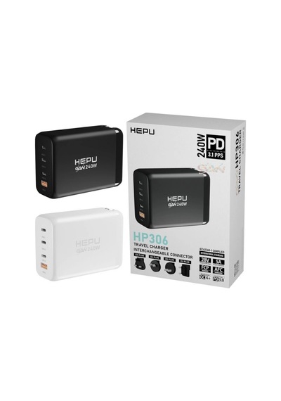 Hepu Hp-306 240watt Gan Şarj Adaptörü 4-port Hızlı Seyehat Adaptörü Universal Pd 3.0 Qualcom