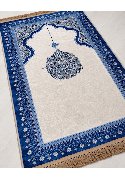 Mihrap Desenli İnce Kadife Seccade İpeksi Dokulu Lacivert