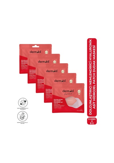 Dermokil Dolgunlaştırıcı Nemlendirici Hyaluronik Asit Hidrojel Patch Dudak Maskesi X 5 Adet