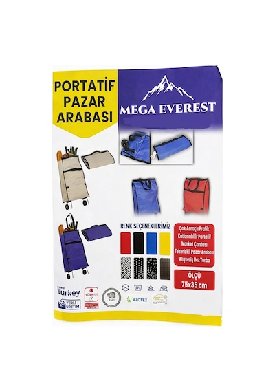 Aksu Pazar Arabası Portatif Katlanabilir Tekerlekli Market Çantası & Alışveriş Bez Torba 75x3