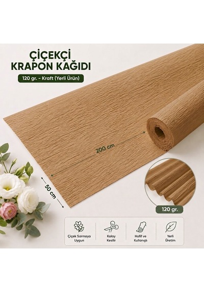 Çiçekçi Krapon Kağıdı 120 G, Kraft Yerli Ürün -50 Cm X 200 Cm, Ç