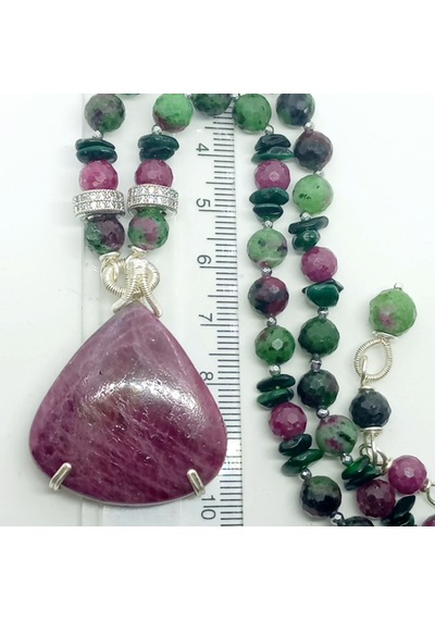 2304 Rubyzoisite Kök Yakut El Yapımı Kolye Çok REnkli