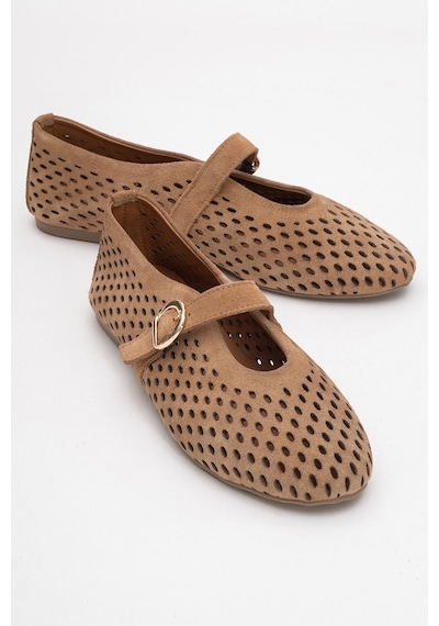 Luvishoes Luvi Shoes Arian Toprak Süet Hakiki Deri Delikli Kadın Babet Ayakkabı Toprak