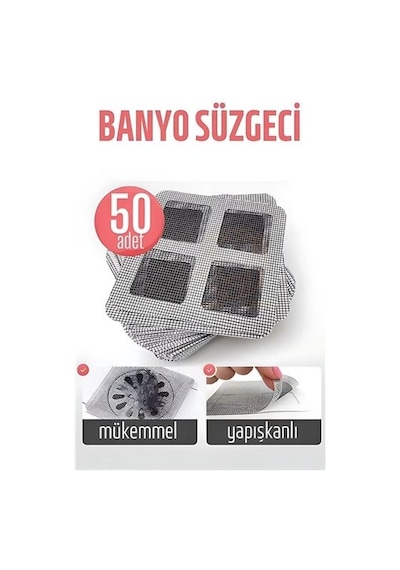 Banyo Gider Süzgeci 50 Adet Yapışkanlı Filtre, 10x10 Cm 000 Açık Krem