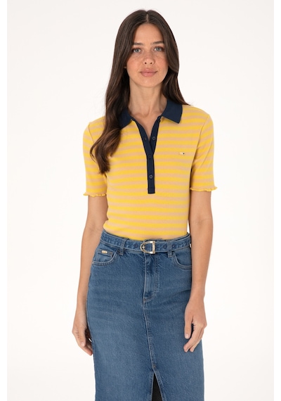 U.S. Polo Assn. Kadın Koyu Sarı Çizgili Polo Yaka Tişört 50306031-VR094