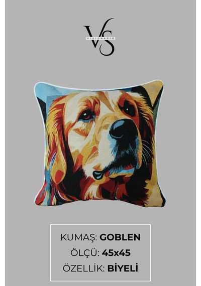 Kırlent Kılıfı Goblen Dokuma Kumaş - 45x45cm Çift Taraflı Biyeli Dekoratif Kırlent Kılıfı - Vs-444 Çok Renkli