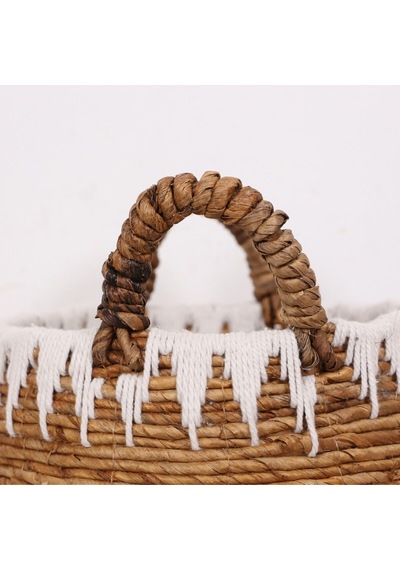 Avanos Doğal Abaka El Yapımı Yuvarlak Kulplu Sepet 35x32x32 Cm Bej