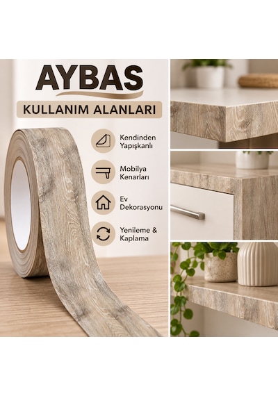 Aybas 5 Cm X 5 Metre Açık Meşe Ahşap Desenli Kumaş Yapışkan Bant Mobilya Kaplama Ve Tamir Şeridi 5 Cm X 5 Metre - Açık Meşe