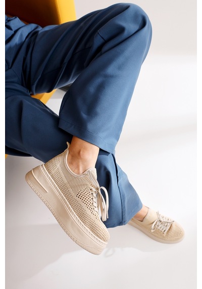 Benito Bej Triko Streç Kalın Tabanlı Sneakers 001