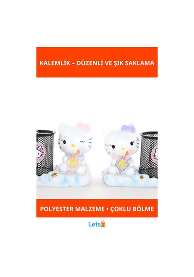 Sevimli Hello Kitty Tasarımlı Dayanıklı Polyester Kalemlik Çok Renkli