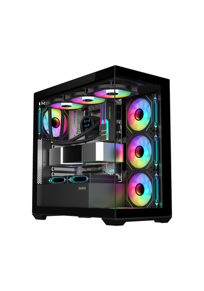 Sama Sv01bk Black, B750bk 750w, 80+ Bronze, Pcıe 5.1, Atx3.1, Tempered Glass Panel, Panoramic Tasarım, Type-c, 4x120mm Argb Fan, Atx, Gamıng Kasa