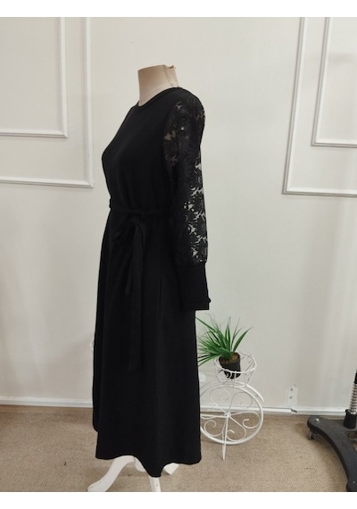 Bhrwear Kadın Uzun Kollu Bisiklet Yaka Belden Kuşaklı Midi Waffle Elbise Renkli