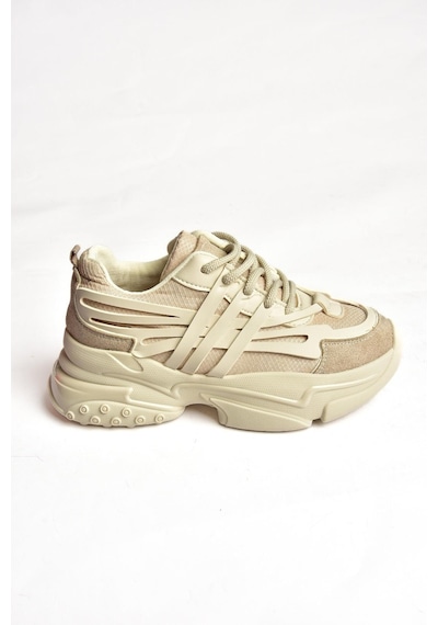 Fox Shoes S973602404 Bej Kumaş Kalın Tabanlı Spor Ayakkabı Sneakers Bej