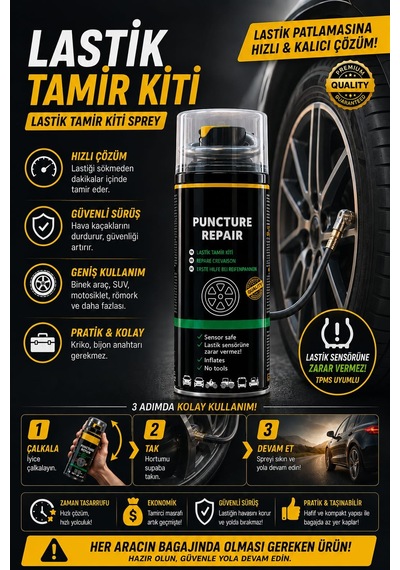 Lastik Tamir Kiti Spreyi Patlak Lastik Onarım Ve Şişirme Lastik Basınç Sensörü Uyumlu 450 Ml