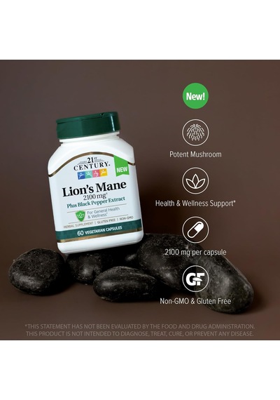 21st Century Lion's Mane Mushrooms Brain & Cognitive 2,100 Mg 60 Vegetarian Caps