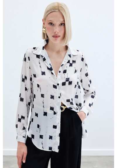 Sateen Desenli Klasik Gömlek - Siyah-136233 Siyah