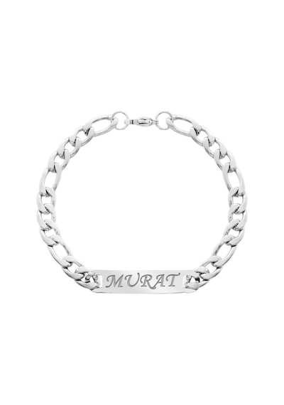 Silver Renk Gurmet Zincirli Kişiye Özel İsim/harf Yazılı Erkek Çelik Bileklik Gümüş