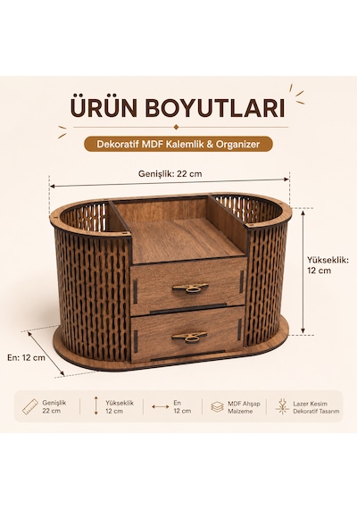 Çekmeceli Ahşap Kalemlik - Masaüstü Düzenleyici Ve Organizer