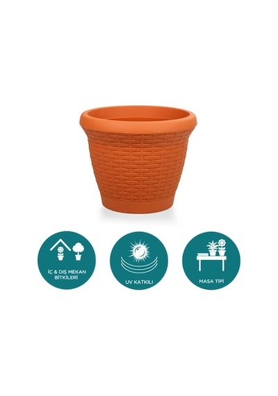 Omnipazar So-hs06 Plastik Hasır Desenli Saksı 42 Lt Kiremit 6 Adet