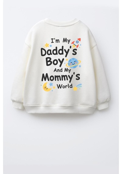 Monila Erkek Çocuk Pamuklu Bisiklet Yaka Babasının Oğlu Baskılı Sweatshirt Ekru