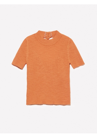 Sisley Keten Karışımlı Slim Fit Kısa Kollu Kazak Kadın Turuncu Kazak - 325p105gm106g