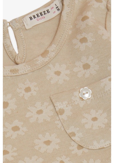 Breeze Kız Çocuk Uzun Kollu Elbise Cepli Çiçek Desenli 1.5-5 Yaş, Krem-krem Krem