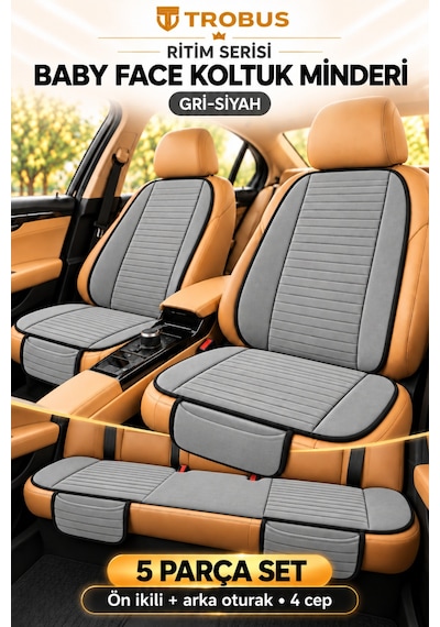 Trobus Ritim Nissan Qashqai 2007-2013 Baby Face 5'li Koltuk Minderi Gri Siyah