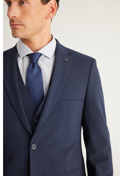 Ac&Co / Altınyıldız Classics Erkek K.lacı Recycle Slim Fit Dar Kesim Mono Yaka Yelekli Kareli Takım Elbise K.lacı Koyu Lacivert